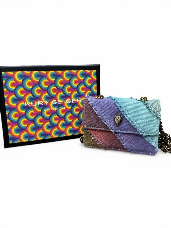 Kurt Geiger Micro Kensington Rainbow Denim Patchwork Mini Bag Eagle Head - Picture 1 of 14